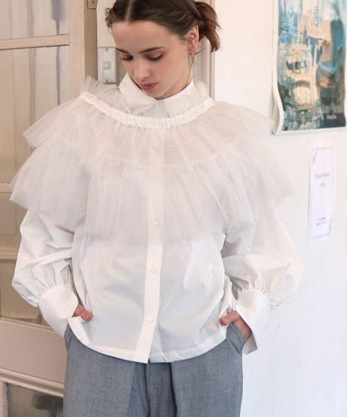 DONOBAN（ドノバン）の「マルチwayチュールサッシュブラウス（シャツ/ブラウス・レディース・ホワイト/ブラック・F）」の16枚目の写真