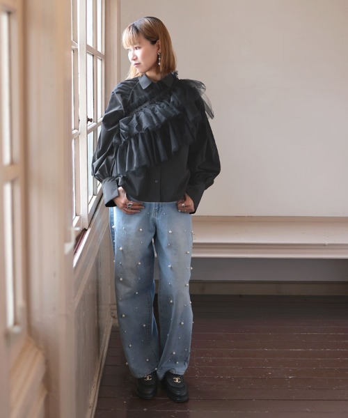 DONOBAN（ドノバン）の「マルチwayチュールサッシュブラウス（シャツ/ブラウス・レディース・ホワイト/ブラック・F）」の11枚目の写真