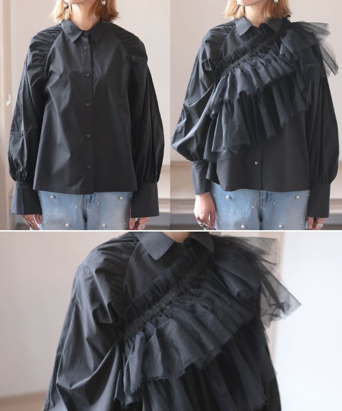 DONOBAN（ドノバン）の「マルチwayチュールサッシュブラウス（シャツ/ブラウス・レディース・ホワイト/ブラック・F）」の4枚目の写真