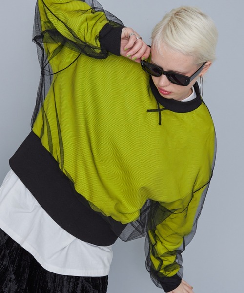 casane（カサネ）の「シアーレイアードプルオーバー（スウェット・レディース・ブラック/パープル/イエロー・FREE）」の3枚目の写真