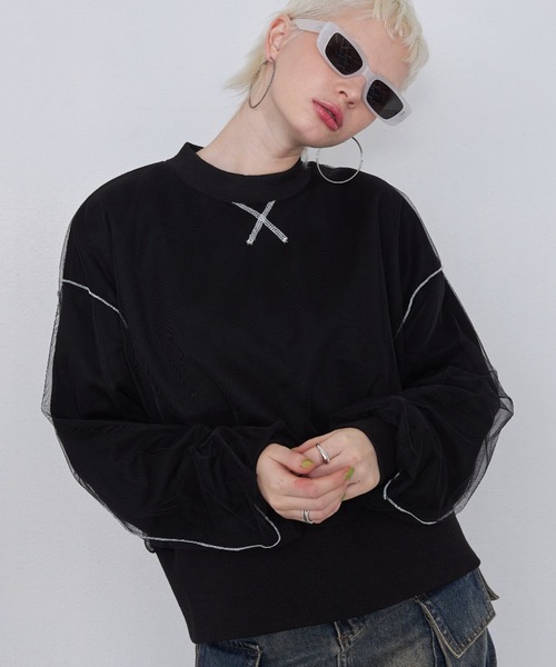 casane（カサネ）の「シアーレイアードプルオーバー（スウェット・レディース・ブラック/パープル/イエロー・FREE）」の6枚目の写真