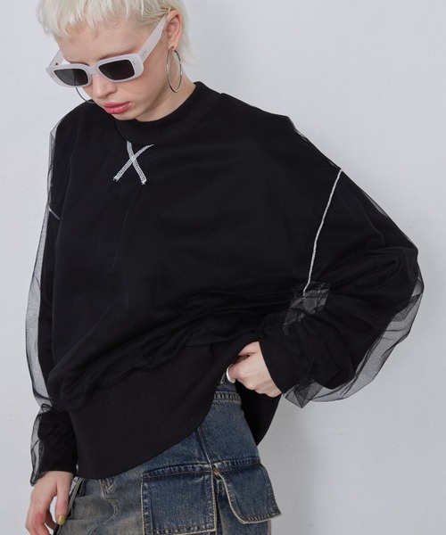 casane（カサネ）の「シアーレイアードプルオーバー（スウェット・レディース・ブラック/パープル/イエロー・FREE）」の8枚目の写真