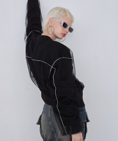 casane（カサネ）の「シアーレイアードプルオーバー（スウェット・レディース・ブラック/パープル/イエロー・FREE）」の9枚目の写真