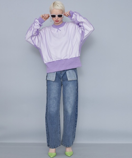 casane（カサネ）の「シアーレイアードプルオーバー（スウェット・レディース・ブラック/パープル/イエロー・FREE）」の11枚目の写真