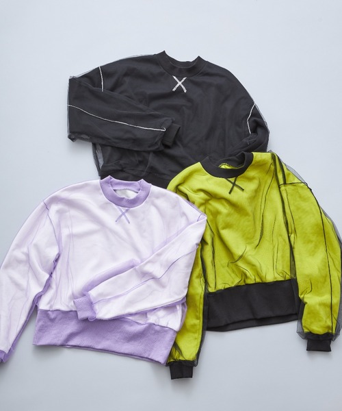 casane（カサネ）の「シアーレイアードプルオーバー（スウェット・レディース・ブラック/パープル/イエロー・FREE）」の4枚目の写真