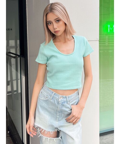 GYDA（ジェイダ）の「2WAYバインダーショートトップス（Tシャツ/カットソー・レディース・ブラック/ミント/オフホワイト/その他1・FREE）」の3枚目の写真