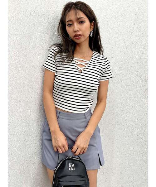 GYDA（ジェイダ）の「2WAYバインダーショートトップス（Tシャツ/カットソー・レディース・ブラック/ミント/オフホワイト/その他1・FREE）」の7枚目の写真