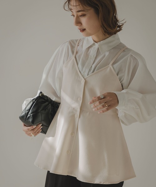 rectangle（レクタングル）の「ペプラムフレアキャミソール（キャミソール・レディース・ブラック/アイボリー・FREE）」の2枚目の写真