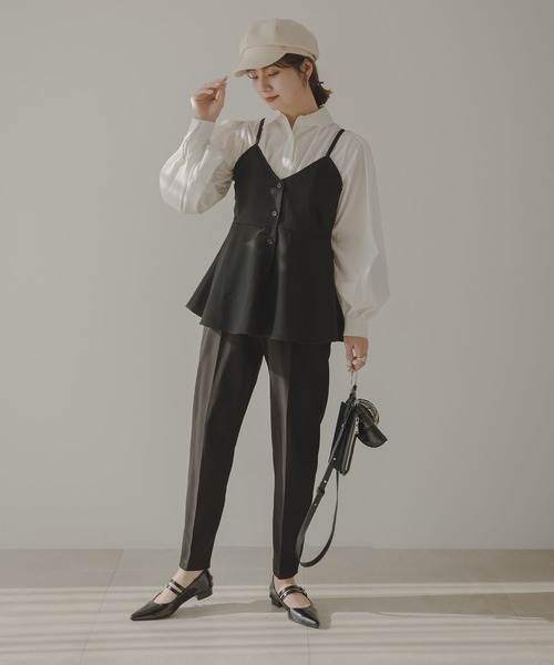 rectangle（レクタングル）の「ペプラムフレアキャミソール（キャミソール・レディース・ブラック/アイボリー・FREE）」の7枚目の写真