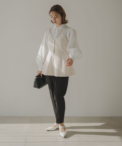 rectangle（レクタングル）の「ペプラムフレアキャミソール（キャミソール・レディース・ブラック/アイボリー・FREE）」の3枚目の写真