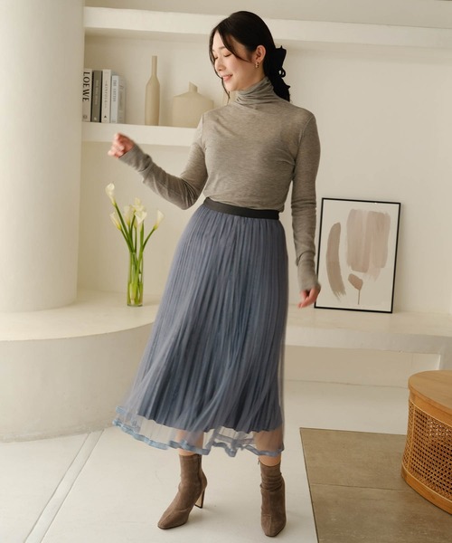 ZAKKA-BOX(ザッカボックス)の「薄くて暖かウール混インナータートル(Tシャツ/カットソー・レディース・ブラック/グレー/アイボリー/ブルー/ピンク・FREE)」の6枚目の写真