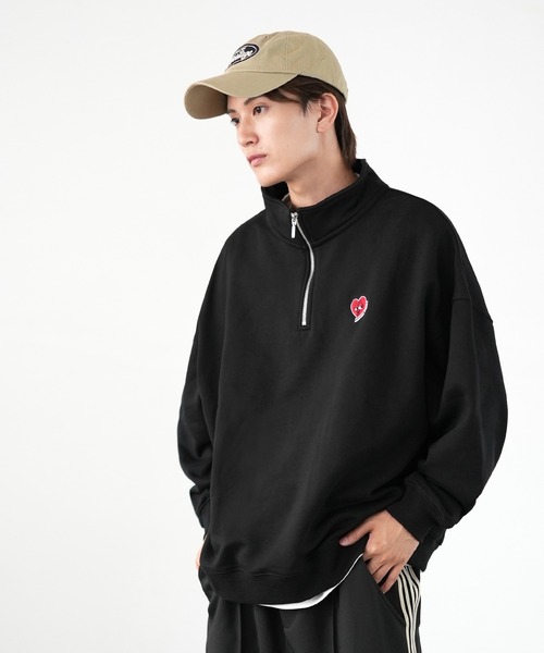SIDEWAY STANCE（サイドウェイスタンス）の「【SIDEWAY STANCE】ワンポイント 刺しゅう スウェット ハーフジップトレーナー（スウェット・メンズ・グレー/ブラック/ブラック系/グレー系/ライトグレー/ライトグレー系/ブラック系1/ネイビー系1/グレー系1/ネイビー/ネイビー系・MEDIUM/LARGE/X-LARGE/SMALL）」の21枚目の写真