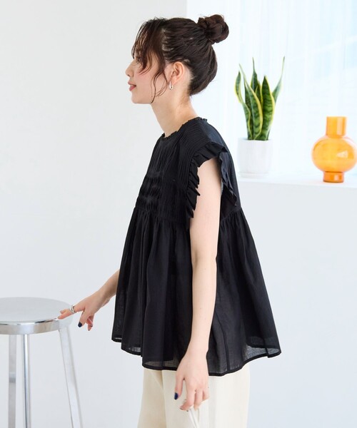 FREAK'S STORE（フリークスストア）の「限定展開　インド ボイル ピンタック ギャザー フリル ブラウス（ピンタックブラウス）（シャツ/ブラウス・レディース・ブルーグリーン/ブラック/ラベンダー/モカ/オフホワイト・ﾌﾘ-）」の7枚目の写真