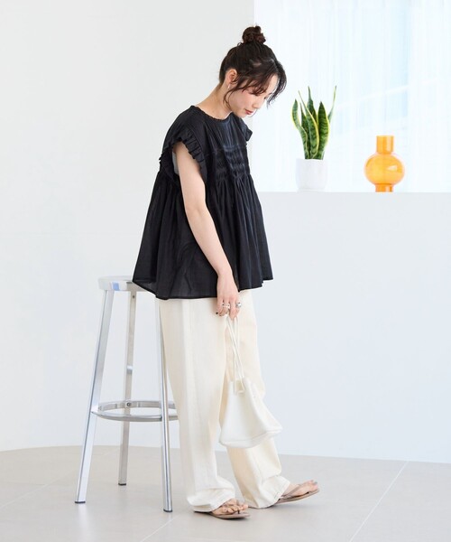 FREAK'S STORE（フリークスストア）の「限定展開　インド ボイル ピンタック ギャザー フリル ブラウス（ピンタックブラウス）（シャツ/ブラウス・レディース・ブルーグリーン/ブラック/ラベンダー/モカ/オフホワイト・ﾌﾘ-）」の12枚目の写真