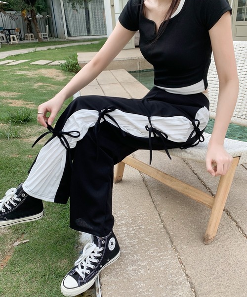 SHEPP（シープ）の「サイドリボン スリット プリーツ ストレートパンツ（その他パンツ・レディース・ブラック・M/L/XL）」の16枚目の写真