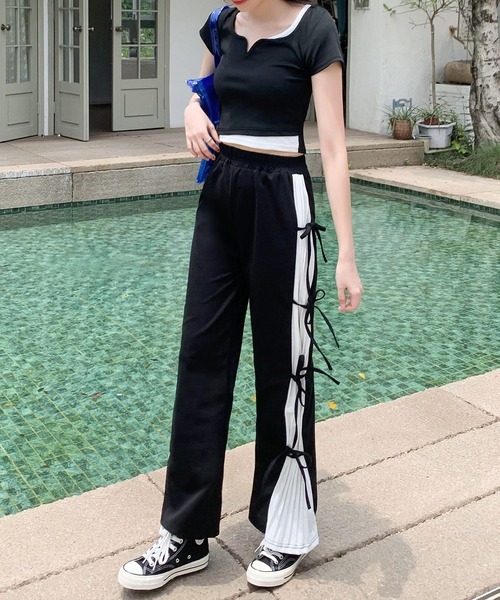 SHEPP（シープ）の「サイドリボン スリット プリーツ ストレートパンツ（その他パンツ・レディース・ブラック・M/L/XL）」の15枚目の写真