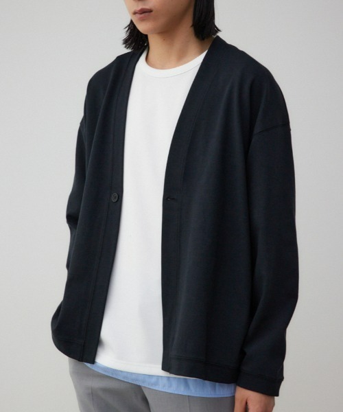 AZUL by moussy(アズールバイマウジー)の「ツイルワンボタンカーディガン(カーディガン/ボレロ・メンズ・ライトグレー/ブラック・FREE)」の2枚目の写真