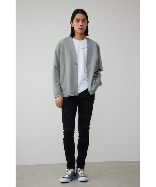 AZUL by moussy(アズールバイマウジー)の「ツイルワンボタンカーディガン(カーディガン/ボレロ・メンズ・ライトグレー/ブラック・FREE)」の6枚目の写真