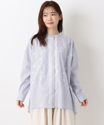 刺繍入り フレアシルエットチュニックシャツ
