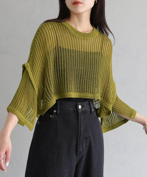 cheriella(シェリエラ)の「【cheriella】メッシュショートトップス MESH SHORT TOPS(ニット/セーター・レディース・カーキ/ブルー/ブラック/アイボリー・M)」の3枚目の写真