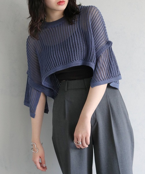 cheriella(シェリエラ)の「【cheriella】メッシュショートトップス MESH SHORT TOPS(ニット/セーター・レディース・カーキ/ブルー/ブラック/アイボリー・M)」の4枚目の写真