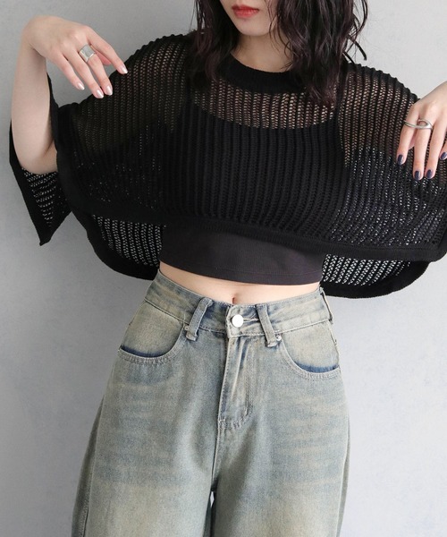 cheriella(シェリエラ)の「【cheriella】メッシュショートトップス MESH SHORT TOPS(ニット/セーター・レディース・カーキ/ブルー/ブラック/アイボリー・M)」の2枚目の写真
