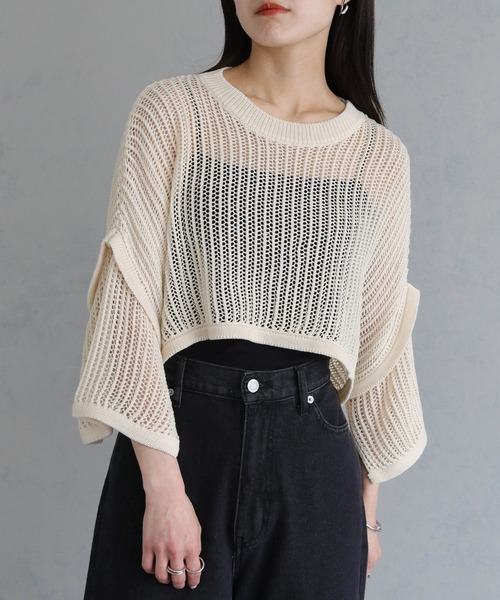 cheriella(シェリエラ)の「【cheriella】メッシュショートトップス MESH SHORT TOPS(ニット/セーター・レディース・カーキ/ブルー/ブラック/アイボリー・M)」の13枚目の写真
