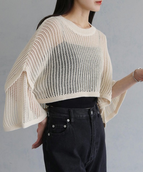 cheriella(シェリエラ)の「【cheriella】メッシュショートトップス MESH SHORT TOPS(ニット/セーター・レディース・カーキ/ブルー/ブラック/アイボリー・M)」の14枚目の写真