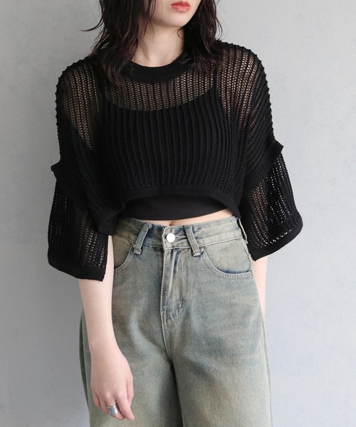 cheriella(シェリエラ)の「【cheriella】メッシュショートトップス MESH SHORT TOPS(ニット/セーター・レディース・カーキ/ブルー/ブラック/アイボリー・M)」の19枚目の写真