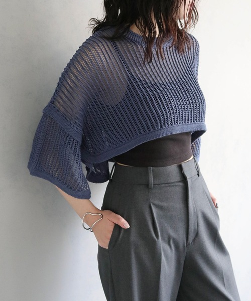 cheriella(シェリエラ)の「【cheriella】メッシュショートトップス MESH SHORT TOPS(ニット/セーター・レディース・カーキ/ブルー/ブラック/アイボリー・M)」の5枚目の写真