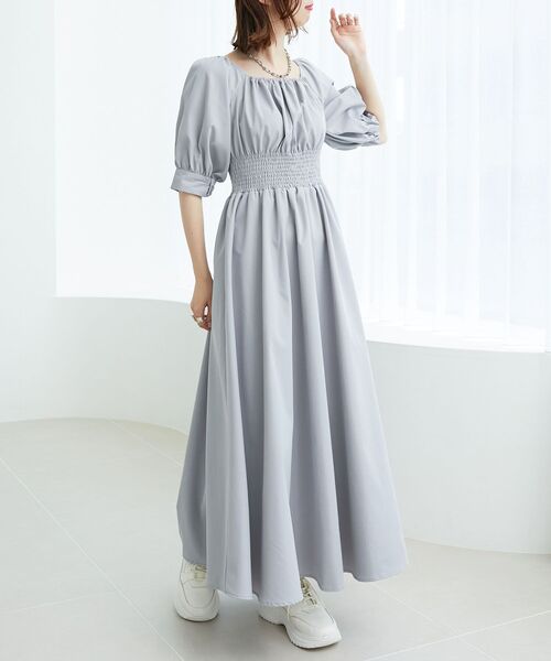 MAJESTIC LEGON（マジェスティックレゴン）の「前後2wayシャーリングワンピース（ワンピース・レディース・ブラック/アイボリー/ライトグレー・MEDIUM）」の14枚目の写真