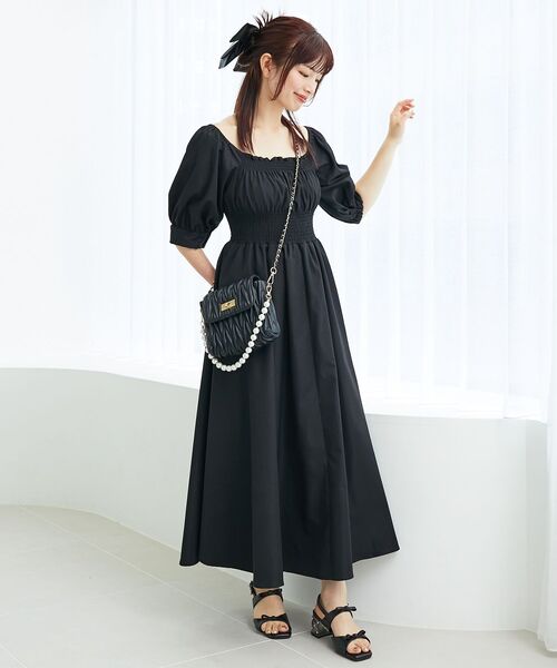 MAJESTIC LEGON（マジェスティックレゴン）の「前後2wayシャーリングワンピース（ワンピース・レディース・ブラック/アイボリー/ライトグレー・MEDIUM）」の21枚目の写真