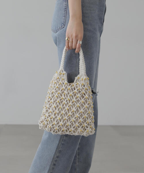 FREE'S MART（フリーズマート）の「◆マクラメトート（ハンドバッグ・レディース・ホワイト/ライトグリーン・ﾌﾘ-）」の19枚目の写真