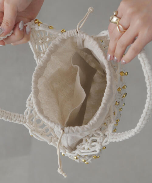 FREE'S MART（フリーズマート）の「◆マクラメトート（ハンドバッグ・レディース・ホワイト/ライトグリーン・ﾌﾘ-）」の21枚目の写真