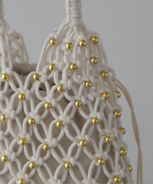 FREE'S MART（フリーズマート）の「◆マクラメトート（ハンドバッグ・レディース・ホワイト/ライトグリーン・ﾌﾘ-）」の4枚目の写真