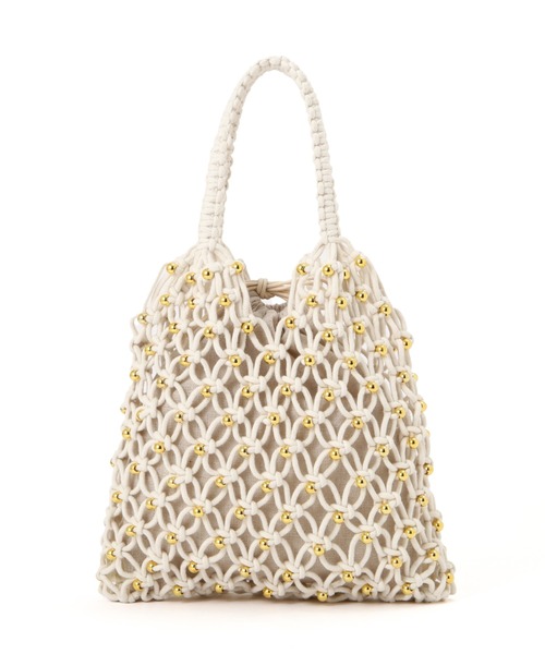 FREE'S MART（フリーズマート）の「◆マクラメトート（ハンドバッグ・レディース・ホワイト/ライトグリーン・ﾌﾘ-）」の5枚目の写真