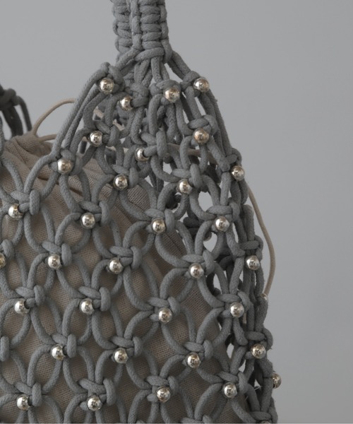 FREE'S MART（フリーズマート）の「◆マクラメトート（ハンドバッグ・レディース・ホワイト/ライトグリーン・ﾌﾘ-）」の8枚目の写真