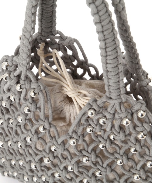 FREE'S MART（フリーズマート）の「◆マクラメトート（ハンドバッグ・レディース・ホワイト/ライトグリーン・ﾌﾘ-）」の12枚目の写真