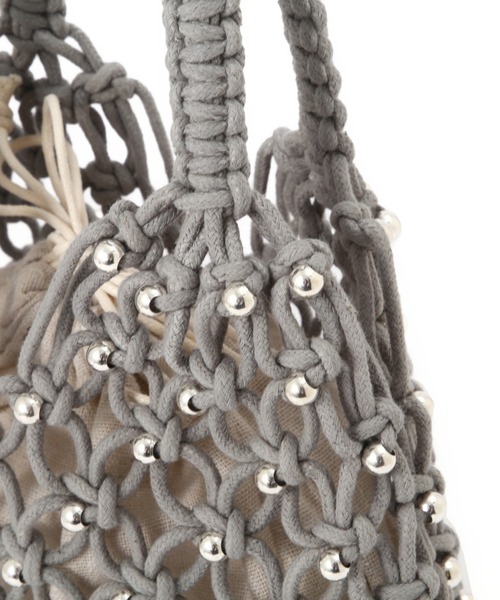 FREE'S MART（フリーズマート）の「◆マクラメトート（ハンドバッグ・レディース・ホワイト/ライトグリーン・ﾌﾘ-）」の13枚目の写真