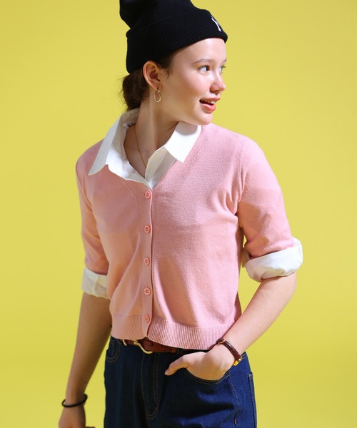 sara&cake(サラアンドケイク)の「Vネックカーディガン(カーディガン/ボレロ・レディース・ブルー系/ピンク系/ベージュ系/ホワイト/グレー系・FREE)」の12枚目の写真