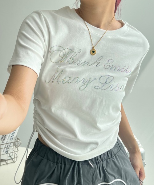 SHAGGIE（シャギー）の「サイドシャーリングオーロラフィットミニTEEシャツ（Tシャツ/カットソー・レディース・ホワイト/ブラック/チャコールグレー・FREE）」の2枚目の写真