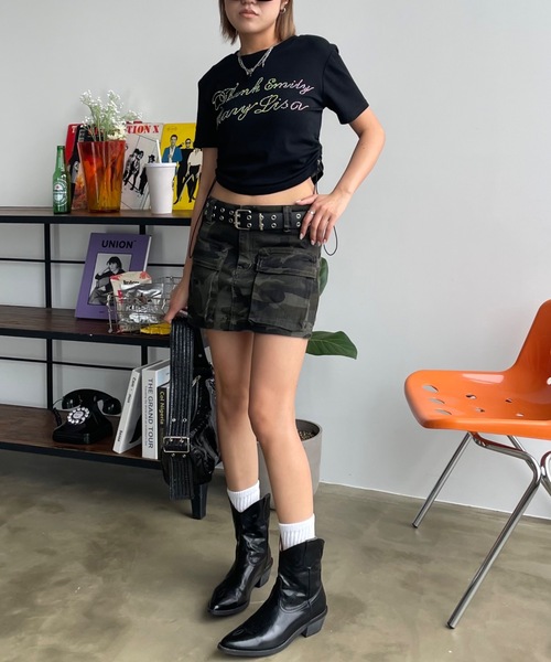 SHAGGIE（シャギー）の「サイドシャーリングオーロラフィットミニTEEシャツ（Tシャツ/カットソー・レディース・ホワイト/ブラック/チャコールグレー・FREE）」の8枚目の写真