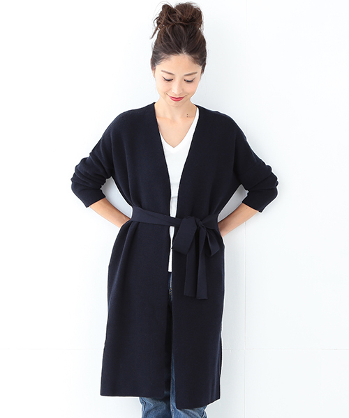 Demi-Luxe BEAMS（デミルクス ビームス）の「Demi-Luxe BEAMS / アゼ ロングカーディガン（カーディガン/ボレロ・レディース・ベージュ/ネイビー・ONE SIZE）」の2枚目の写真