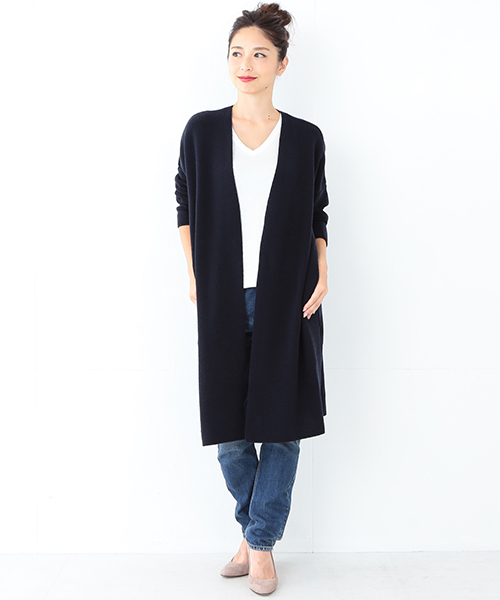 Demi-Luxe BEAMS（デミルクス ビームス）の「Demi-Luxe BEAMS / アゼ ロングカーディガン（カーディガン/ボレロ・レディース・ベージュ/ネイビー・ONE SIZE）」の15枚目の写真