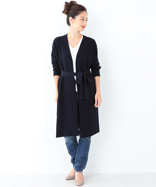 Demi-Luxe BEAMS（デミルクス ビームス）の「Demi-Luxe BEAMS / アゼ ロングカーディガン（カーディガン/ボレロ・レディース・ベージュ/ネイビー・ONE SIZE）」の14枚目の写真