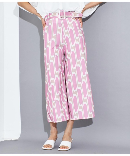 Settimissimo（セッティミッシモ）の「ITALY ジオメトリック柄 友布ベルト付 クロップドパンツ（その他パンツ・レディース・ブラック/ピンク・FREE）」の13枚目の写真