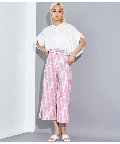 Settimissimo（セッティミッシモ）の「ITALY ジオメトリック柄 友布ベルト付 クロップドパンツ（その他パンツ・レディース・ブラック/ピンク・FREE）」の8枚目の写真