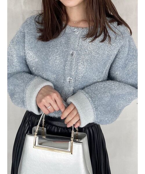 MERCURYDUO(マーキュリーデュオ)の「フィルムシャギーWフェイスニットカーディガン(カーディガン/ボレロ・レディース・ライトブルー/オフホワイト/シルバー・FREE)」の4枚目の写真