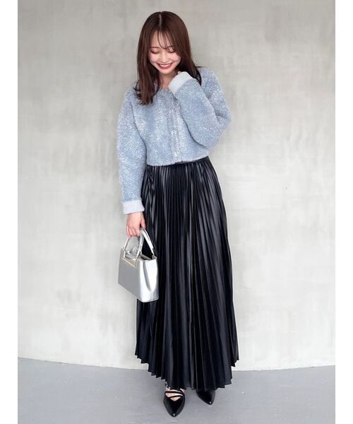 MERCURYDUO(マーキュリーデュオ)の「フィルムシャギーWフェイスニットカーディガン(カーディガン/ボレロ・レディース・ライトブルー/オフホワイト/シルバー・FREE)」の5枚目の写真