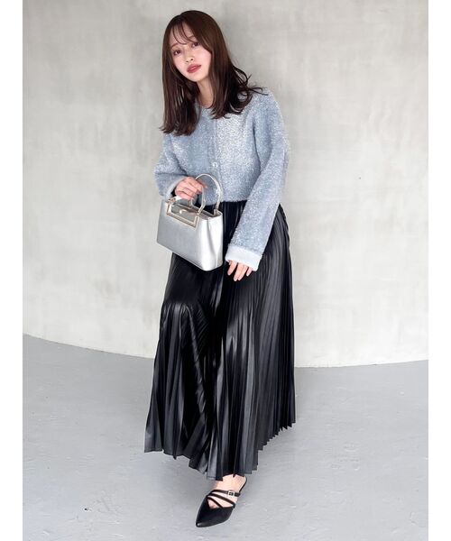 MERCURYDUO(マーキュリーデュオ)の「フィルムシャギーWフェイスニットカーディガン(カーディガン/ボレロ・レディース・ライトブルー/オフホワイト/シルバー・FREE)」の7枚目の写真